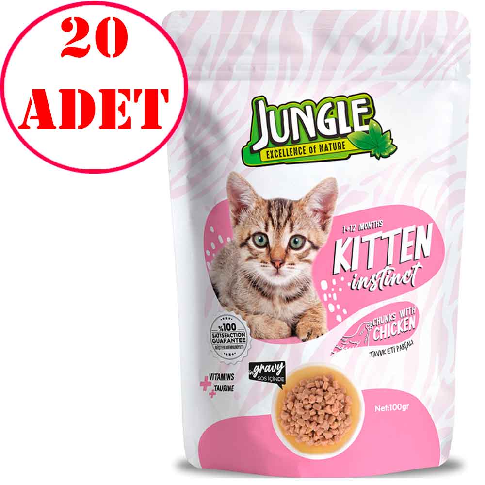 Jungle Yavru Kedi Konservesi Tavuklu Jelli 100 Gr 20 AD